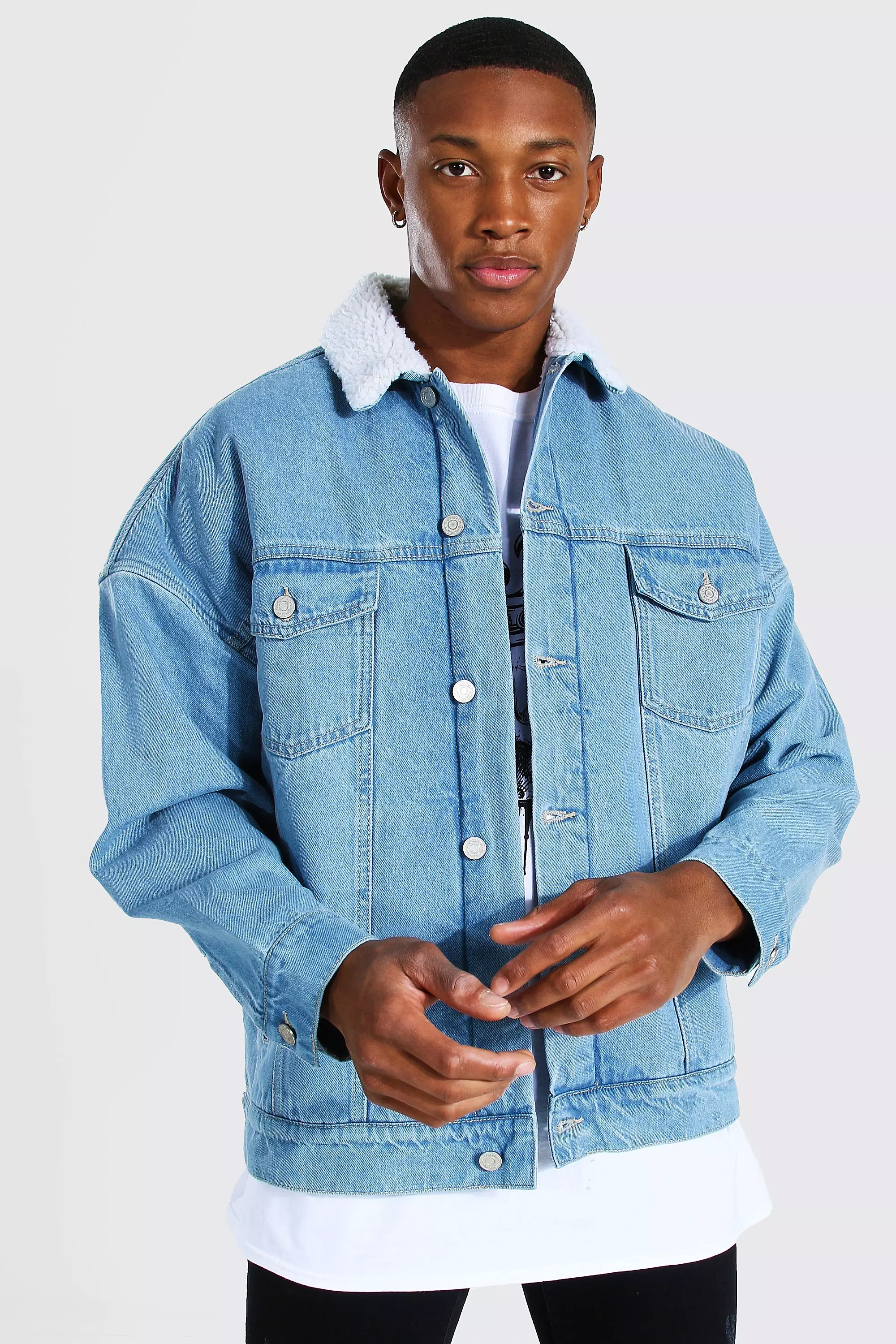 Oversized denim hot sale borg jacket